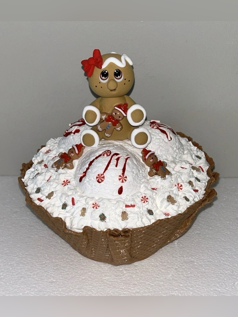 Fake Gingerbread Ice Cream Waffle Bowl Display Handmade
